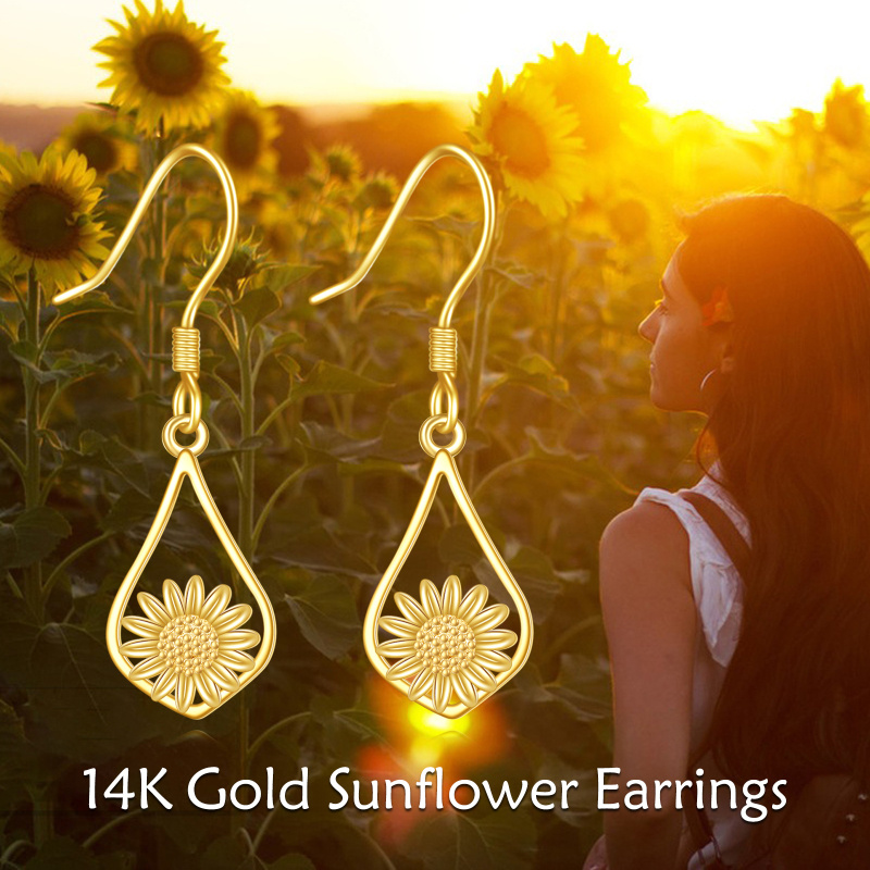 Pendientes colgantes de girasol de oro de 10 quilates-6