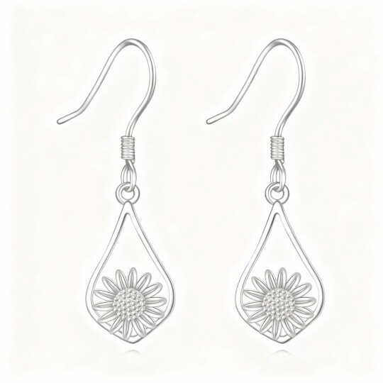 Boucles d'oreilles pendantes tournesol en or blanc 10 carats