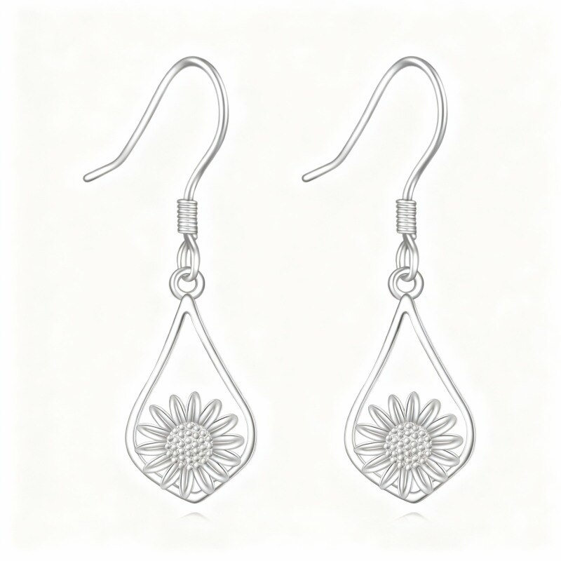 Pendientes colgantes de girasol en oro blanco de 18 quilates-1