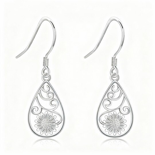 Boucles d'oreilles pendantes tournesol en or blanc 10 carats