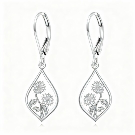 Boucles d'oreilles pendantes tournesol en or blanc 10 carats