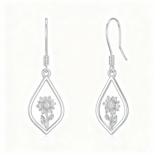 Boucles d'oreilles pendantes en or blanc 10 carats, forme tournesol et goutte