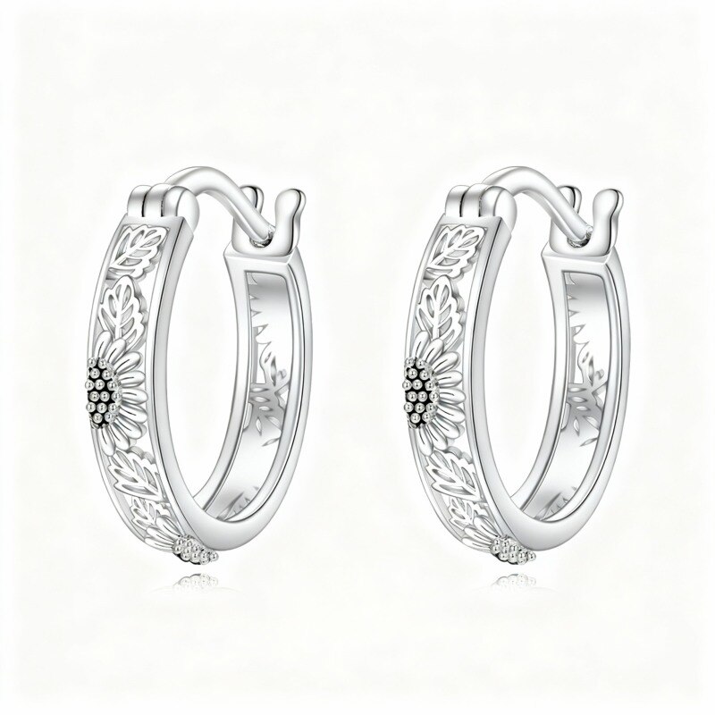 Boucles d'oreilles créoles tournesol en or blanc 14 carats-1