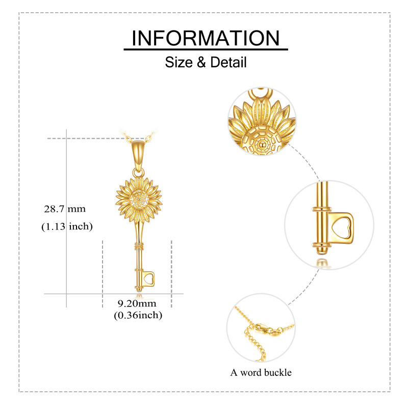 Collar con colgante de girasol y llave en oro de 14 quilates-5