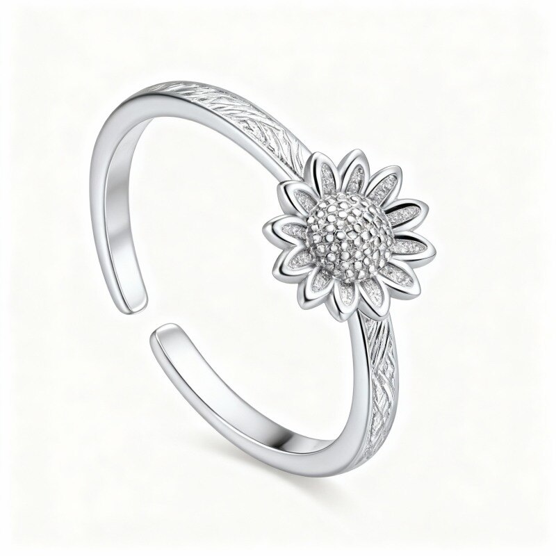 Bague ouverte tournesol en or blanc 9 carats-13