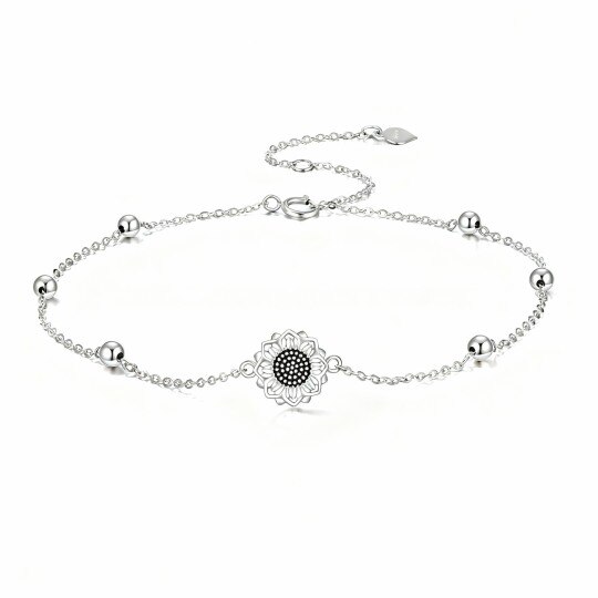 Bracelet de cheville à breloque tournesol en or blanc 10 carats, simple couche