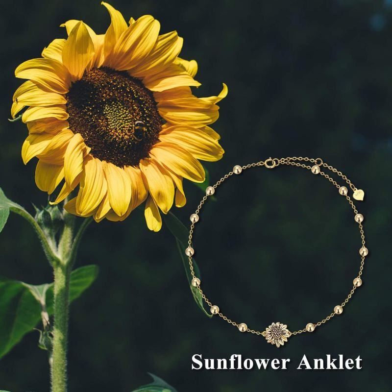 18-karätiges Gold-Sonnenblumen-Fußkettchen, einlagig-6