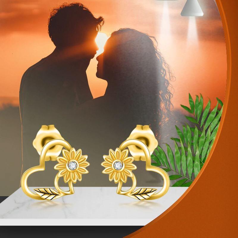 Boucles d'oreilles puces tournesol en or rose 10 carats-4