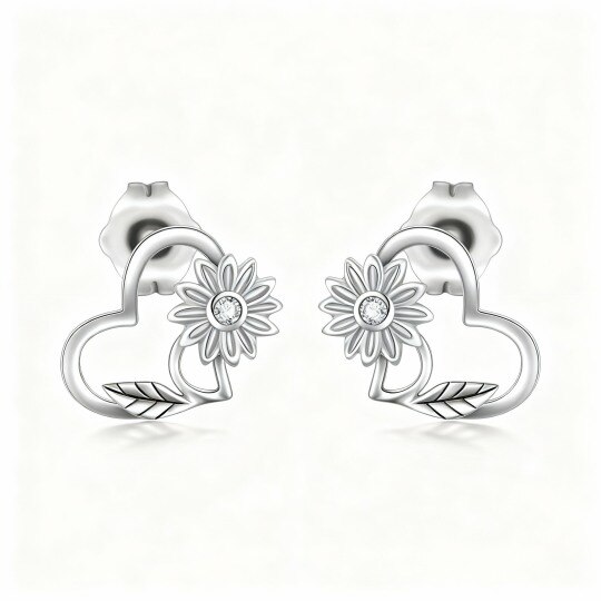 Boucles d'oreilles puces tournesol en or blanc 10 carats