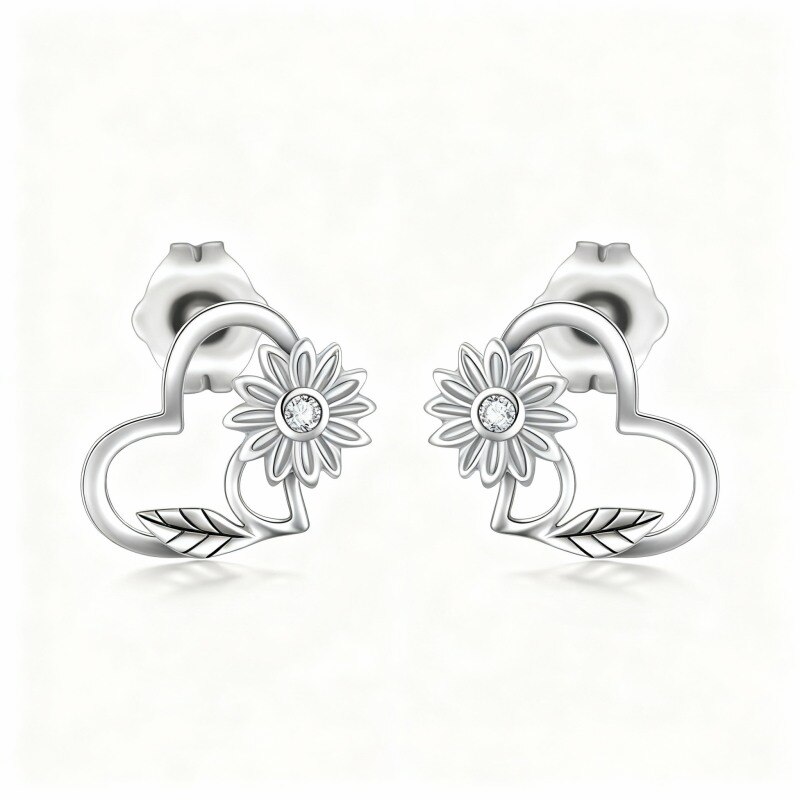 Boucles d'oreilles puces tournesol en or blanc 14 carats-1