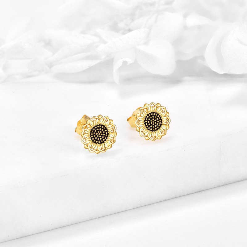 Platinum with White Gold Plated Sunflower Stud Earrings-3