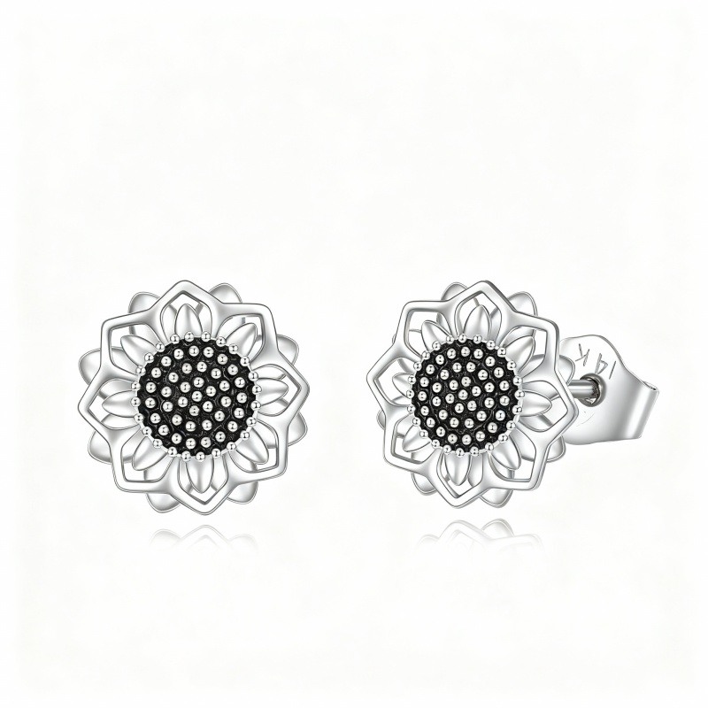 Platinum with White Gold Plated Sunflower Stud Earrings-1