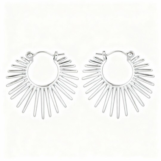 10K White Gold Sun Hoop Earrings