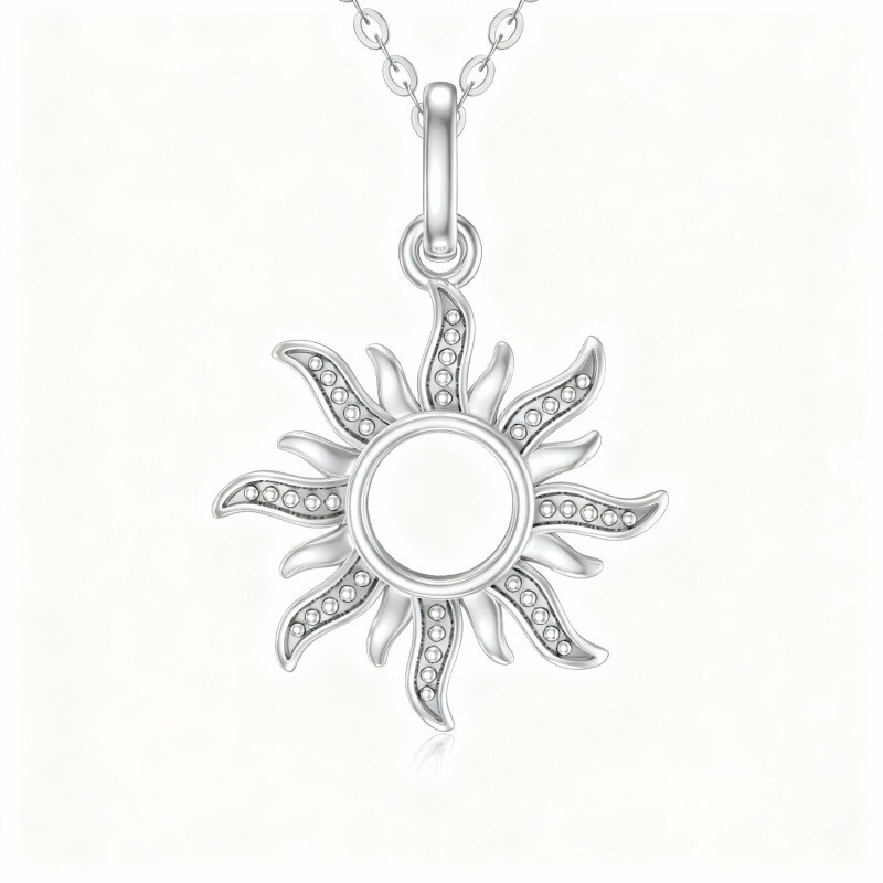 10K White Gold Sun Pendant Necklace-10
