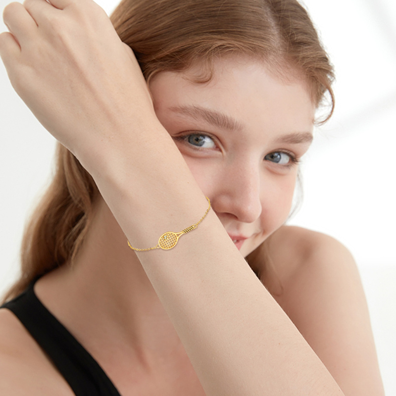 Pulsera con dije de raqueta de tenis de oro de 10 quilates-2