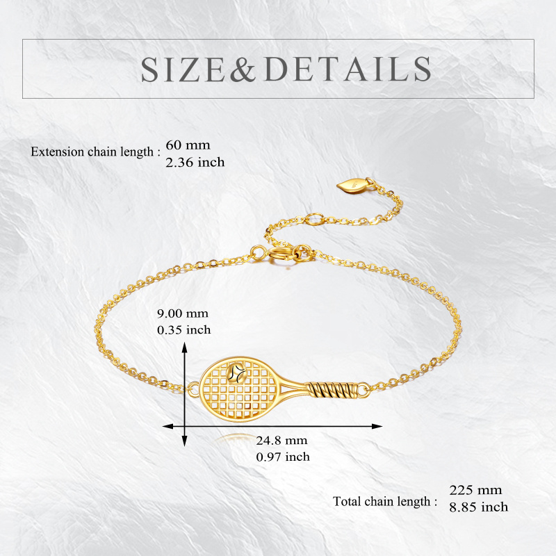 Pulsera con dije de raqueta de tenis de oro de 10 quilates-5