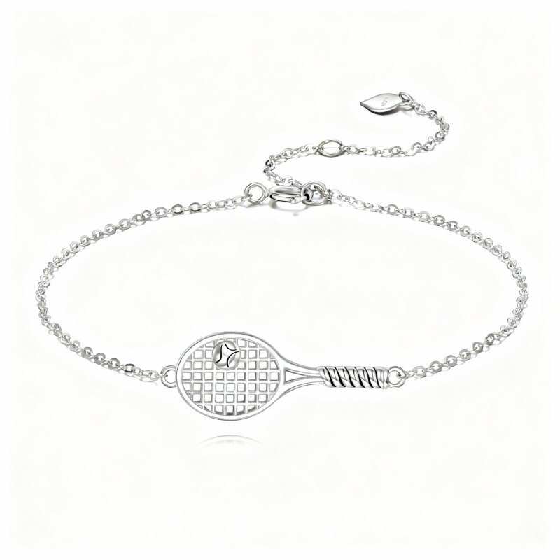 Pulsera con dije de raqueta de tenis de oro blanco de 10 quilates-1