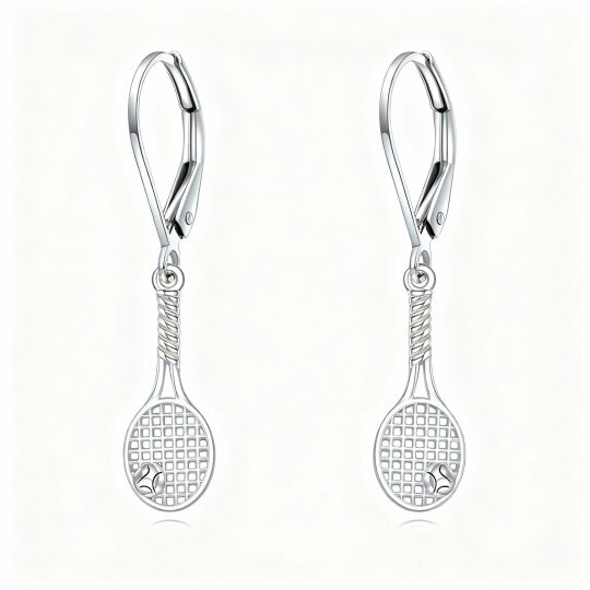 14K White Gold Tennis Racket Drop Earrings
