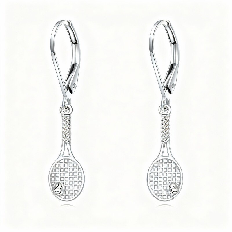 Pendientes colgantes de raqueta de tenis de oro blanco de 10 quilates-2