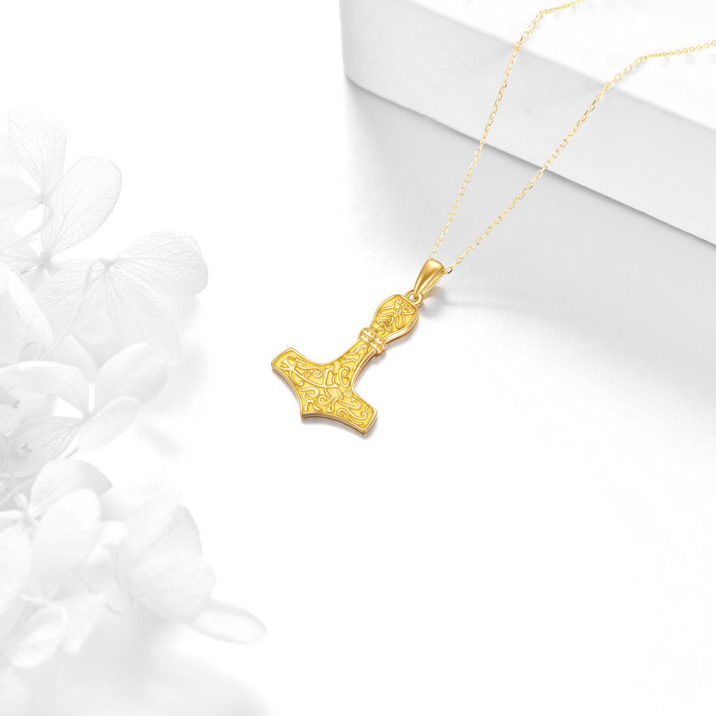 Collier pendentif marteau de Thor en or rose 10 carats-3
