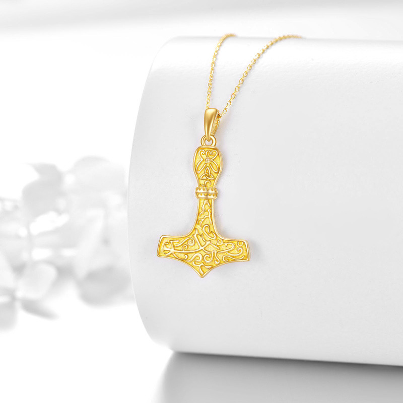 Collier pendentif marteau de Thor en or rose 10 carats-4