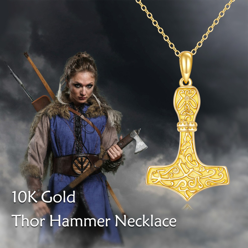 Collier pendentif marteau de Thor en or rose 10 carats-5