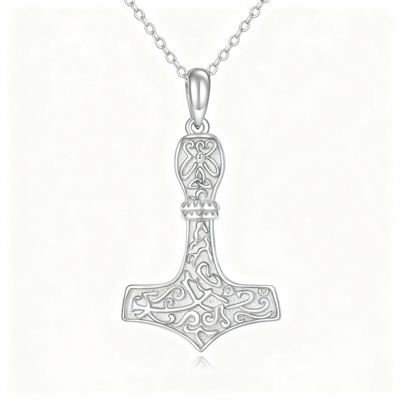 10K White Gold Thor's Hammer Pendant Necklace-8