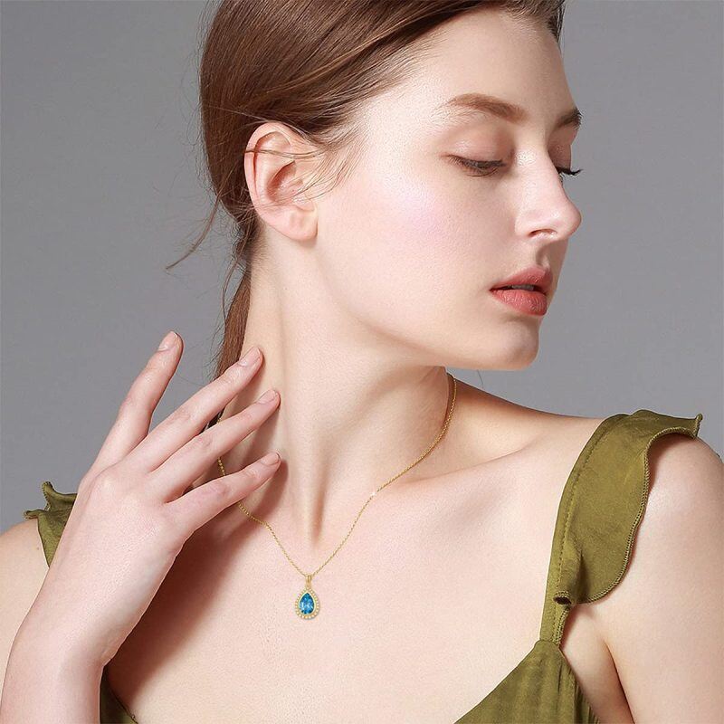 Collier en or jaune 14 carats et topaze bleue suisse naturelle pour femme, 40,6 + 2,5 + 2,5 cm-2