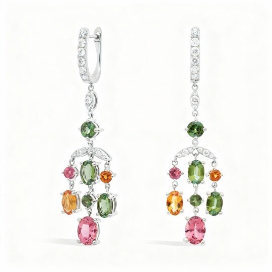 10K White Gold Tourmaline & Citrine Drop Earrings