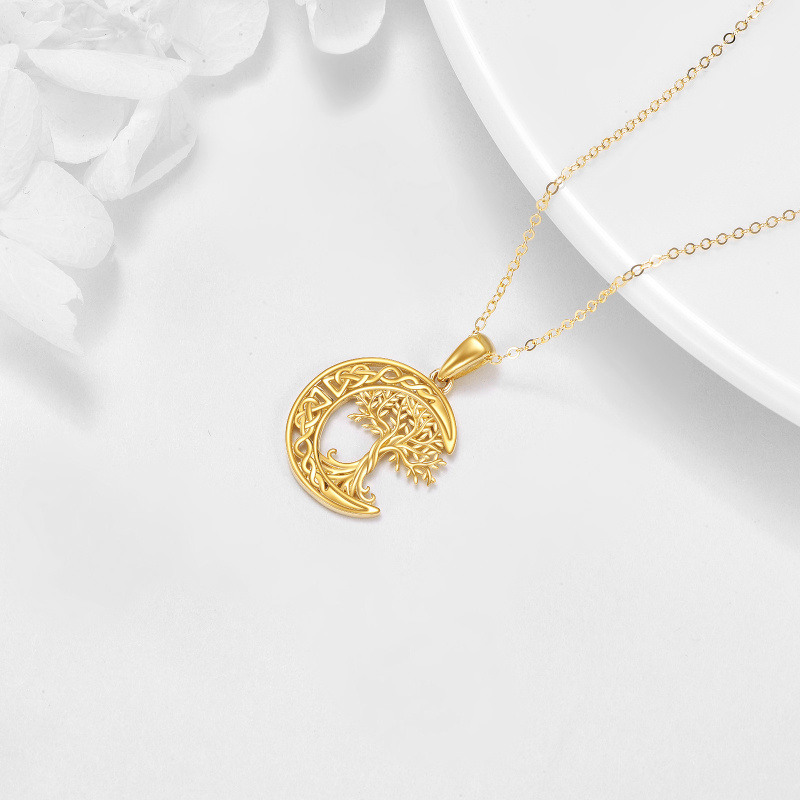 Collier pendentif Arbre de Vie en or jaune 10 carats avec nœud celtique et lune pour femme-4