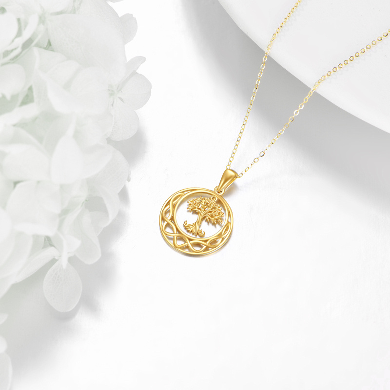 Collar con colgante de árbol de la vida y nudo celta en oro de 14 quilates-3