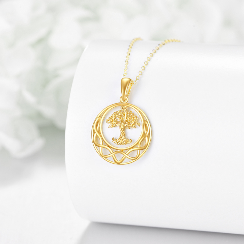Collar con colgante de árbol de la vida y nudo celta en oro de 14 quilates-4