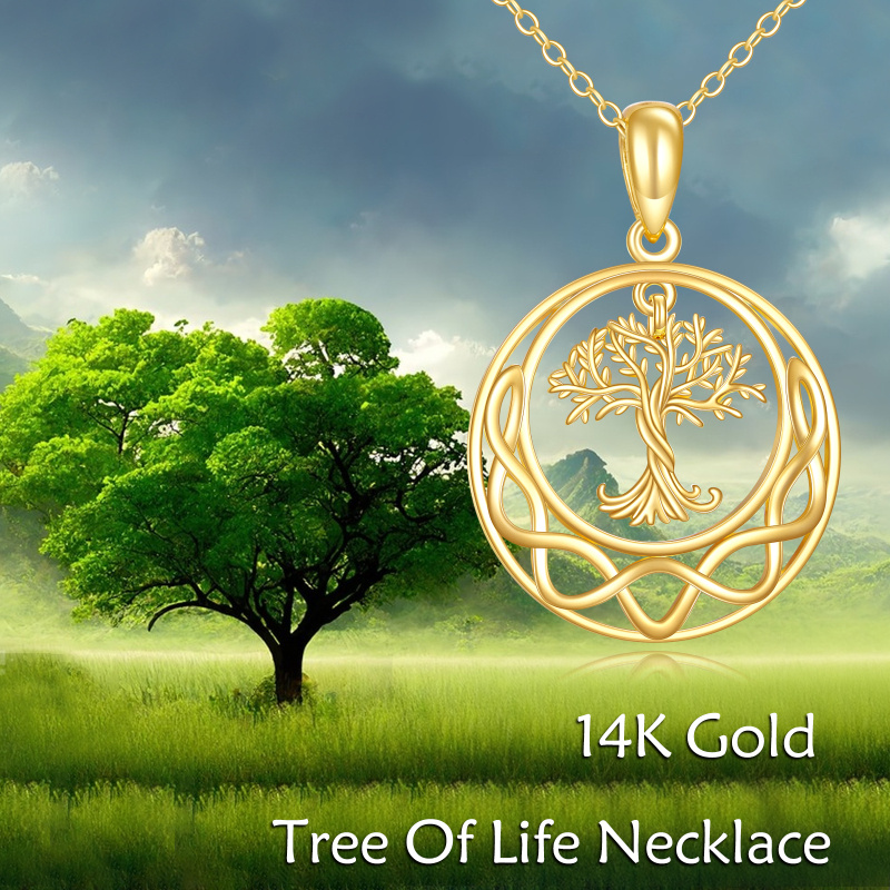 Collar con colgante de árbol de la vida y nudo celta en oro de 14 quilates-5
