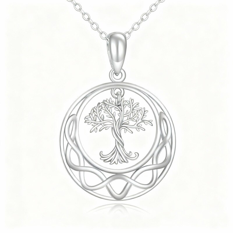 Collar con colgante de oro blanco de 10 quilates con el Árbol de la Vida y nudo celta-1
