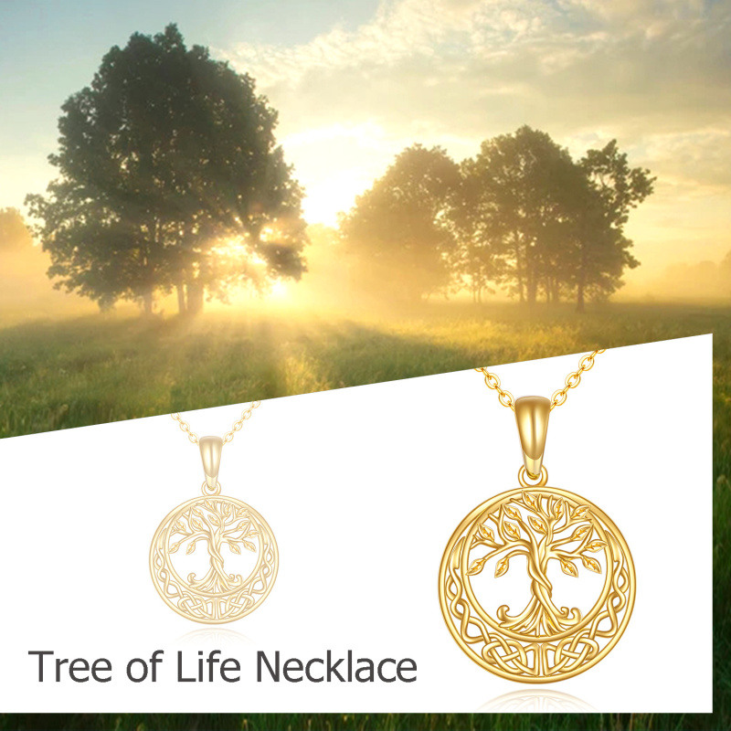 10K Gold Tree Of Life & Celtic Knot Pendant Necklace-3