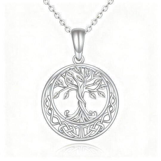 10K White Gold Tree Of Life & Celtic Knot Pendant Necklace