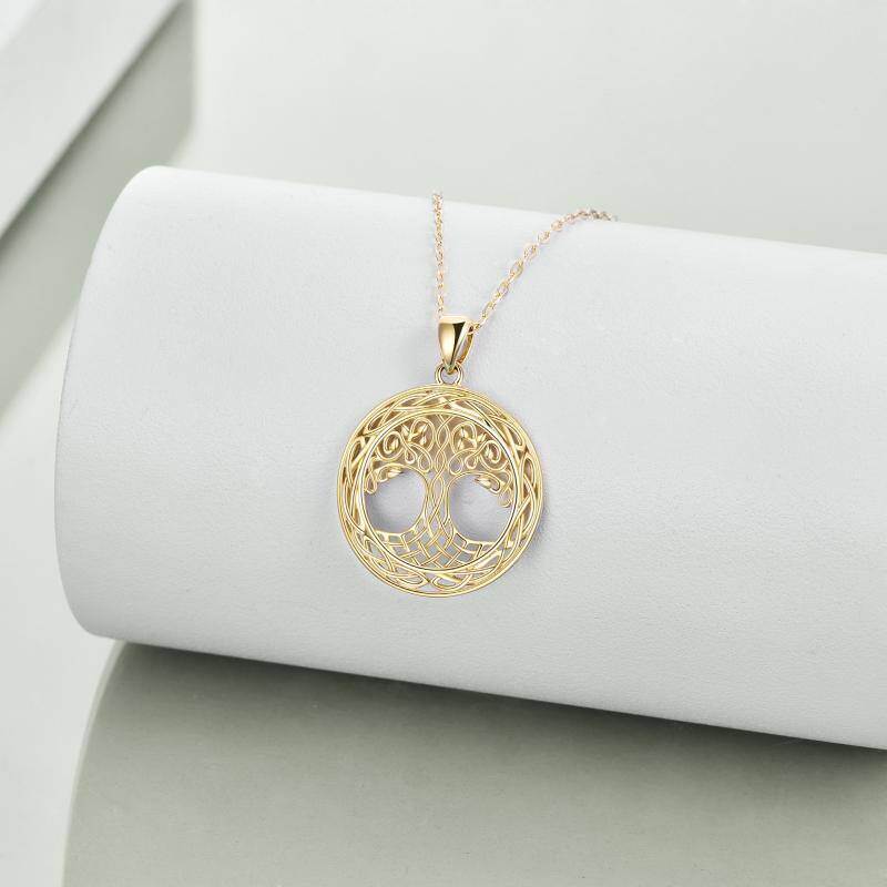 Collar con colgante de árbol de la vida y nudo celta en oro blanco de 14 quilates-3
