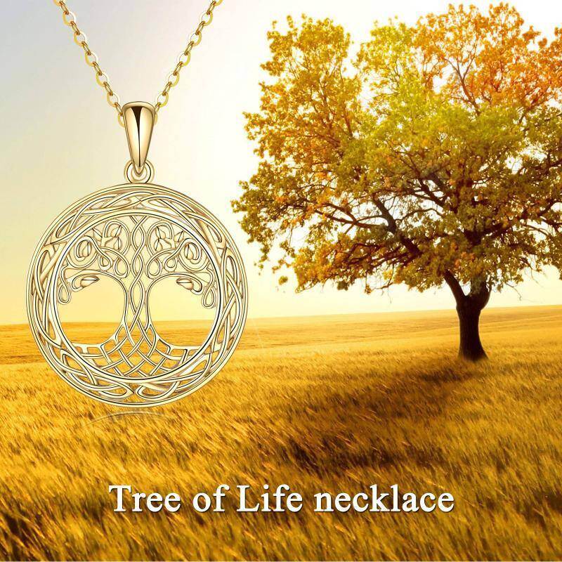 Collar con colgante de árbol de la vida y nudo celta en oro blanco de 14 quilates-5