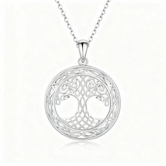 Collier pendentif Arbre de Vie et nœud celtique en or blanc 10 carats