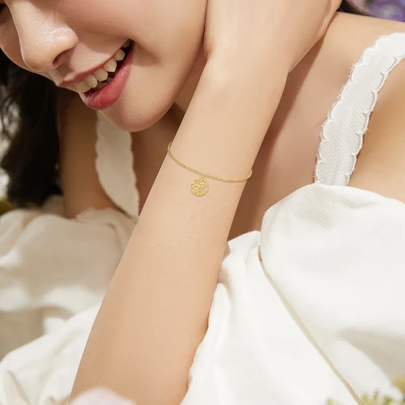 Pulsera con dije del Árbol de la Vida en oro de 18 quilates-2