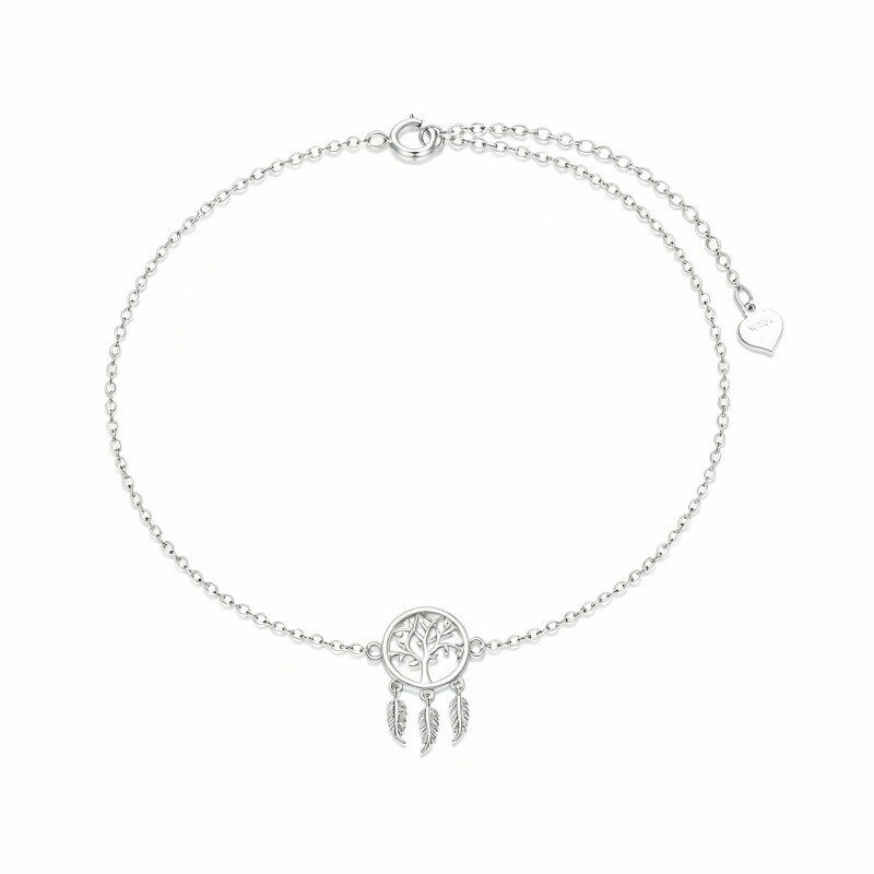 10K White Gold Tree Of Life & Dream Catcher Charm Bracelet-12
