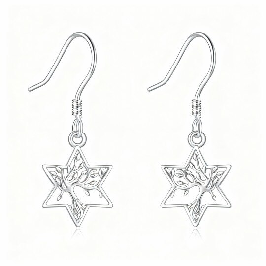 10K White Gold Tree Of Life Drop Earrings