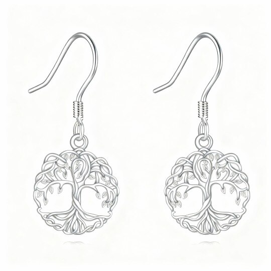 10K White Gold Tree Of Life Drop Earrings
