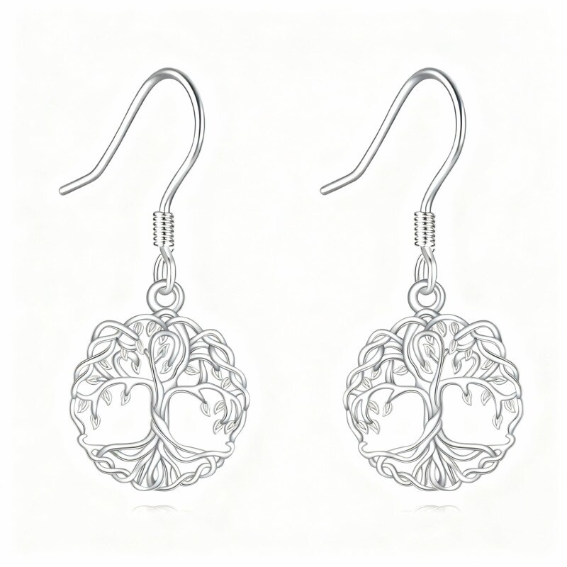 Boucles d'oreilles pendantes Arbre de Vie en or blanc 18 carats-1