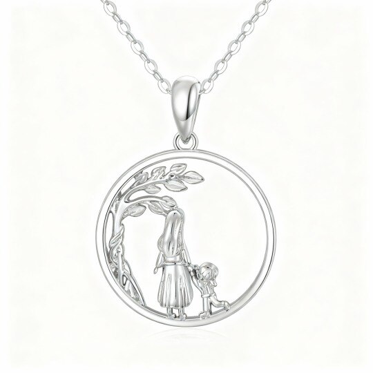 10K White Gold Tree Of Life & Mother & Daughter Pendant Necklace