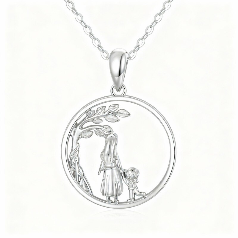 Collier pendentif Arbre de Vie et Mère-Fille en or blanc 10 carats-10