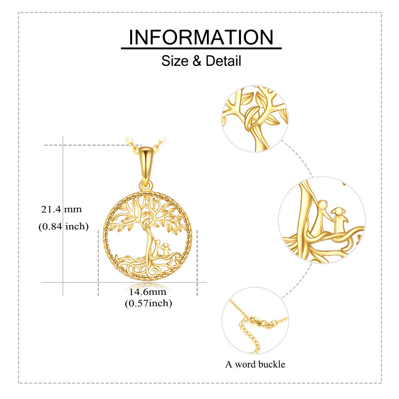 Collier pendentif Arbre de Vie en or 18 carats, symbole de la mère et des enfants, pour maman-6