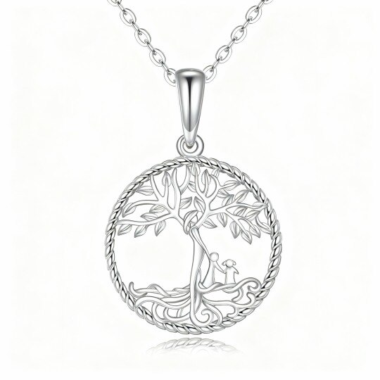10K White Gold Tree Of Life & Mother & Daughter Pendant Necklace