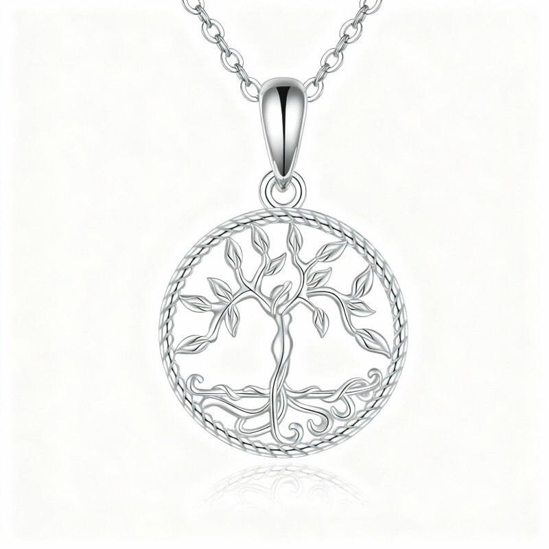 Platinum with White Gold Plated Tree Of Life Pendant Necklace-1