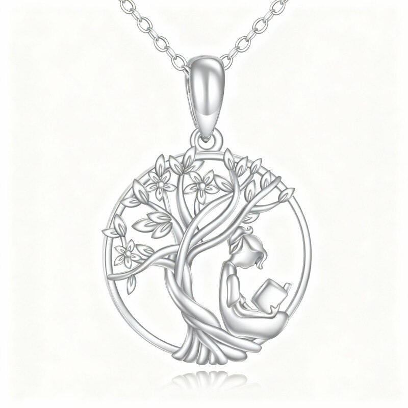 Collar con colgante del Árbol de la Vida en oro blanco de 18 quilates-1
